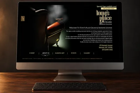 Tony’s Place Cigars website displayed on a desktop computer