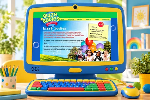 Bizzy Bodies website on a colorful kids computer